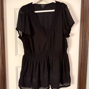 Torrid Black V-Neck Blouse with Embroidered Hem